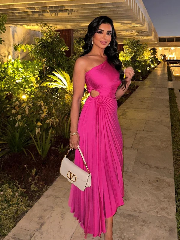 One Shoulder Pleated Asymmetric Cutout Dress Tunics Review highly