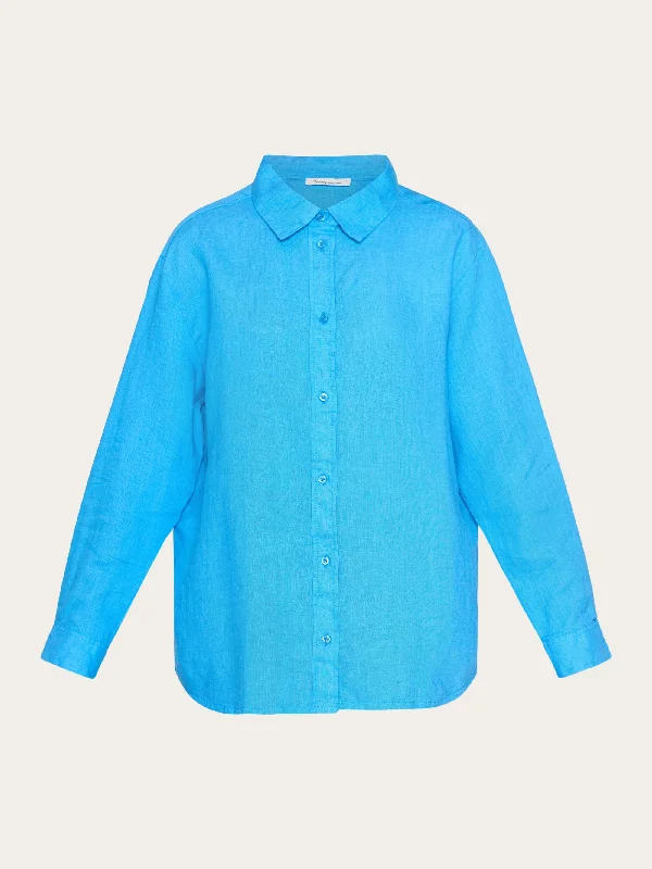 Loose linen long sleeved shirt - GOTS/Vegan - Malibu Blue-- Iron Safe Non-Iron Wrinkle Free Loose linen long sleeved shirt - GOTS/Vegan - Malibu Blue-- Iron Safe Non-Iron Wrinkle Free