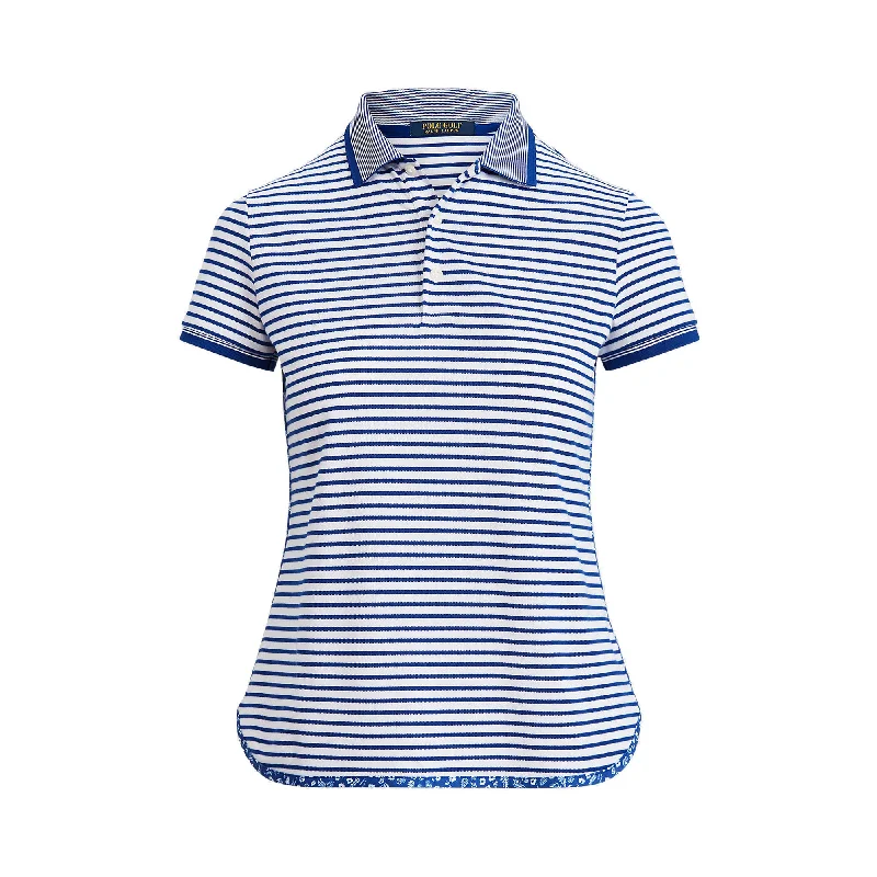 Ralph Lauren Golf Printed Shirttail Trooper Royal Womens Golf Polo-- Ribbed Striped Patterned Ralph Lauren Golf Printed Shirttail Trooper Royal Womens Golf Polo-- Ribbed Striped Patterned