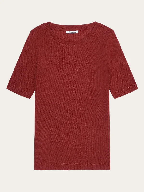 Rib t-shirt - Fired Brick-- Welt Pockets Slit Pockets Flap Pockets