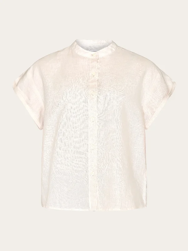 Collar stand short sleeve linen shirt - Light feather gray-- Layered Multi-layer Single Layer Collar stand short sleeve linen shirt - Light feather gray-- Layered Multi-layer Single Layer