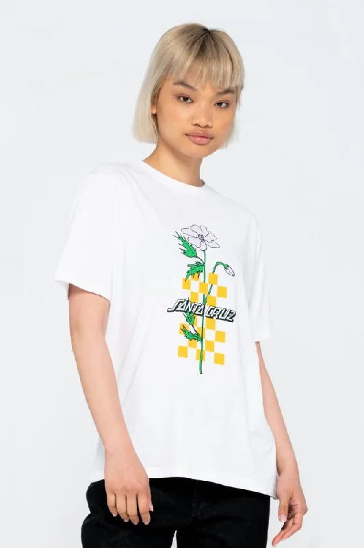 Santa Cruz Womens T-Shirt Checkerbloom Strip T-Shirt - White-- Terry Blend Velvet Blend Canvas Blend Santa Cruz Womens T-Shirt Checkerbloom Strip T-Shirt - White-- Terry Blend Velvet Blend Canvas Blend