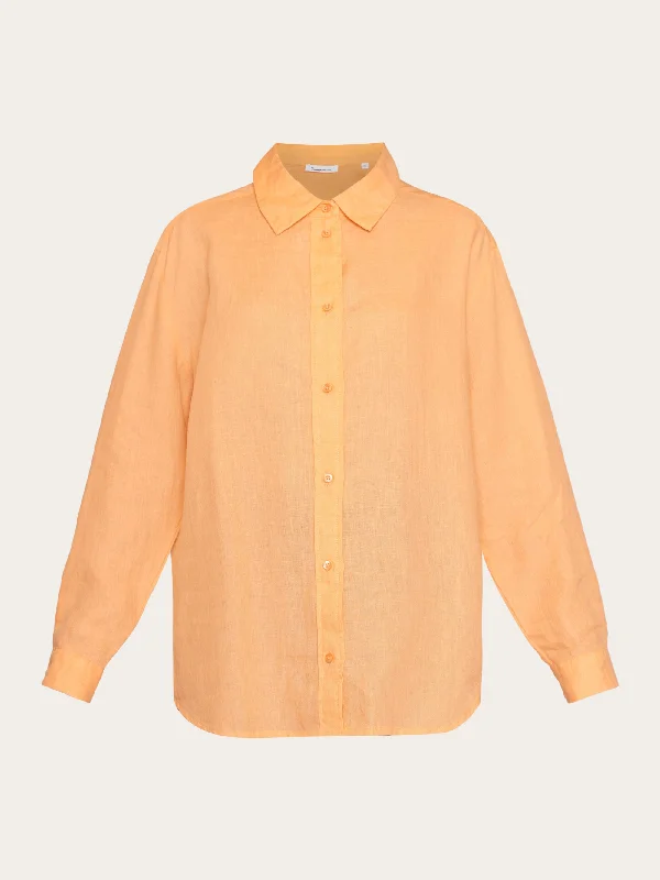 Loose linen long sleeved shirt - GOTS/Vegan - Cadmium Orange-- Anti-Shrink Durable Soft Loose linen long sleeved shirt - GOTS/Vegan - Cadmium Orange-- Anti-Shrink Durable Soft