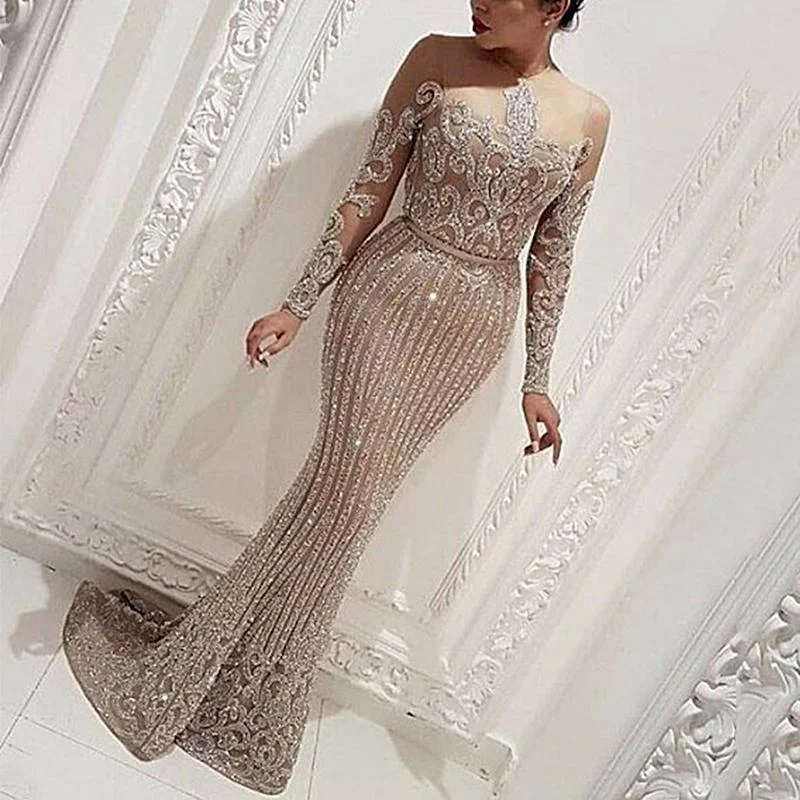 2022 Fashion Newest High Quality Mesh See-through Lace Sequin Gowns Elegant Women's Sexy  Evening Dresses Tunics Trendy modern