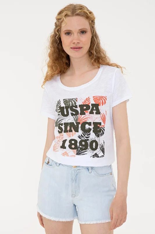 US Polo Assn. Crew Neck T-Shirt USPA Green Print - Women-- Graphic Embroidered Appliqued US Polo Assn. Crew Neck T-Shirt USPA Green Print - Women-- Graphic Embroidered Appliqued