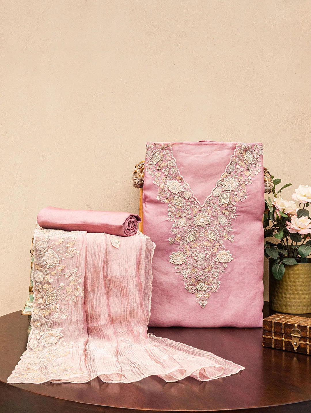 Embroidered Organza Rose Pink Dress Material Bodycon Club Sequined