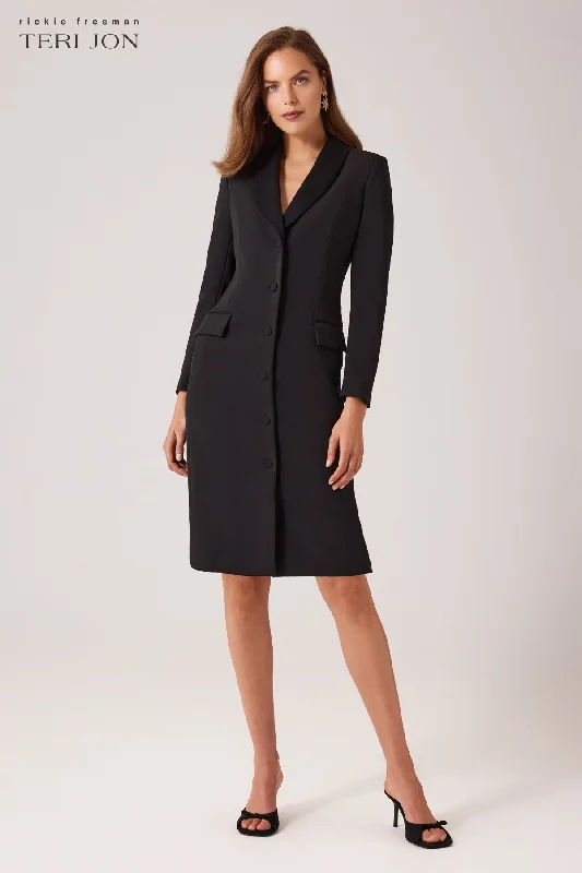 Crepe Tuxedo Dress With Satin Collar Tunics Trousers formal