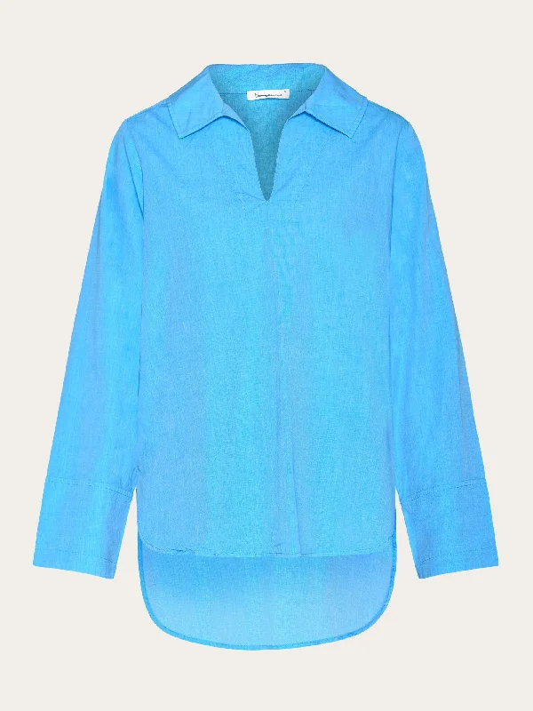 Loose A-shape chambray shirt - GOTS/Vegan - Malibu Blue-- Mesh Fabric Canvas Fabric Denim Fabric Loose A-shape chambray shirt - GOTS/Vegan - Malibu Blue-- Mesh Fabric Canvas Fabric Denim Fabric