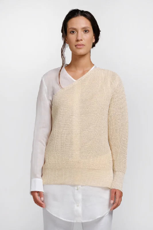 Knitted shirt in natural hemp and nettle-- Graphic Embroidered Appliqued