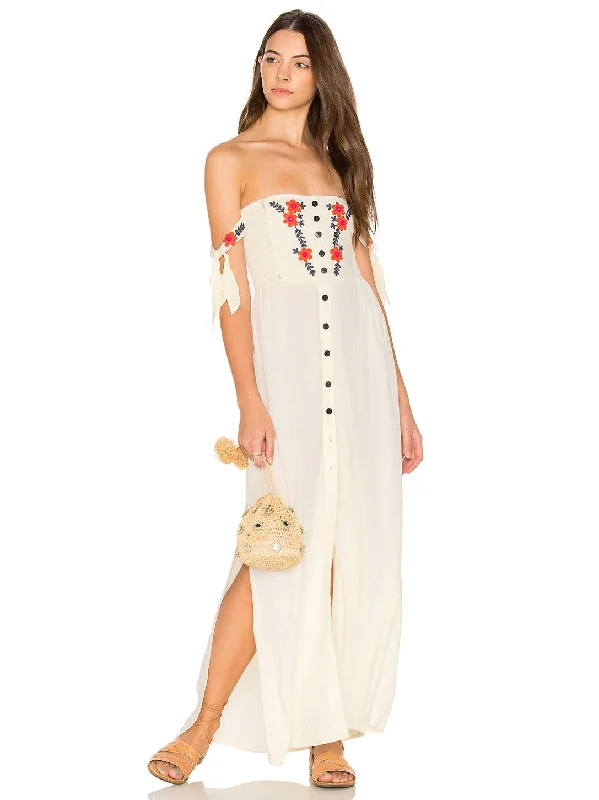 Bohemian Vacation Off Shoulder Embroidered Long Dress Pencil Office Professional