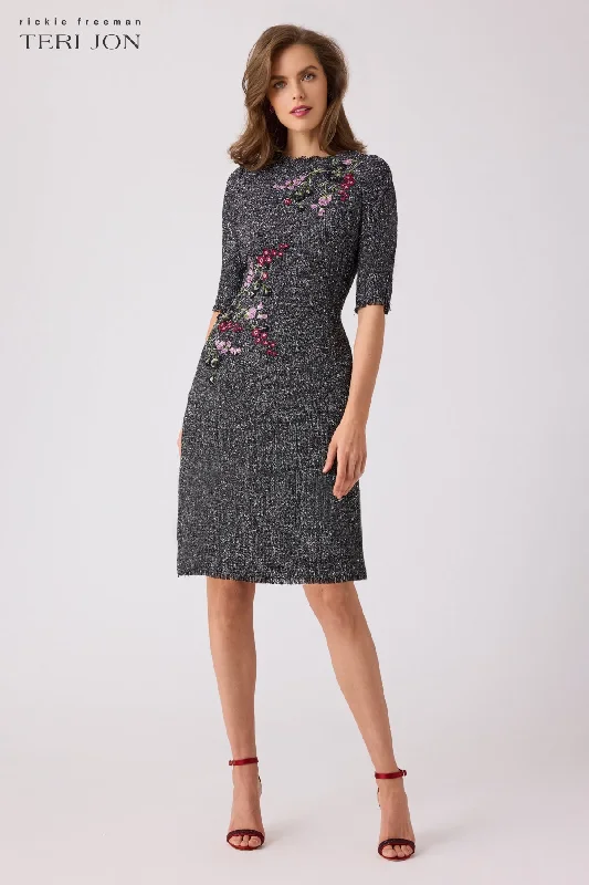 Tweed A-Line Applique Dress Tunics Hiking breathable