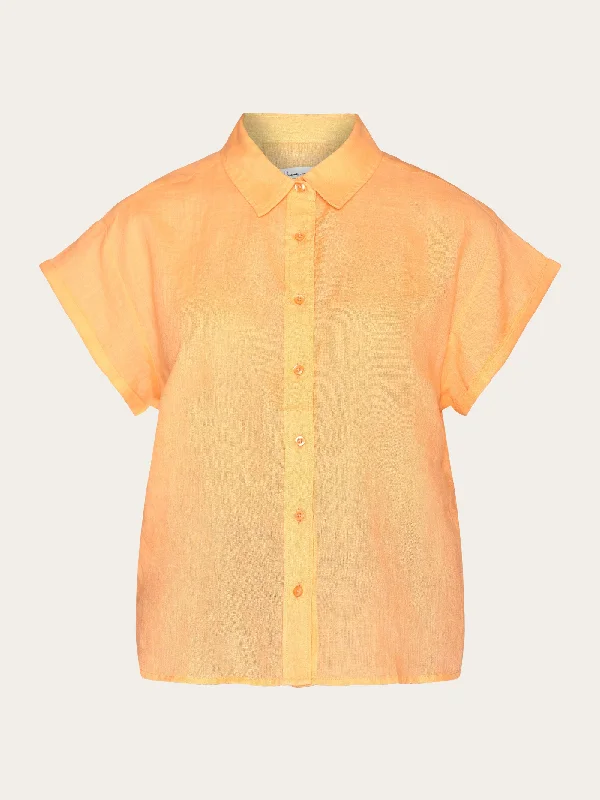 ASTER fold up short sleeve linen shirt - Cadmium Orange-- Graphic Embroidered Appliqued