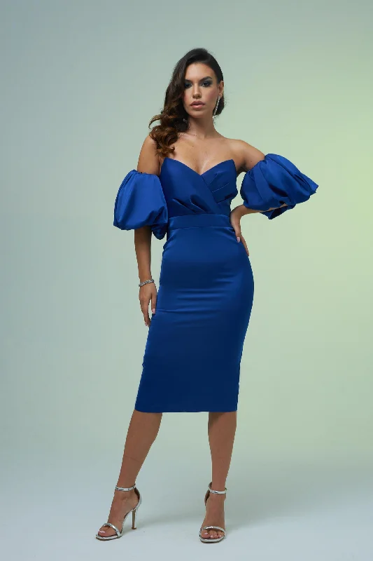 Angelino Saks Satin Balloon Sleeve Short Evening Dress Bodycon Club Sequined