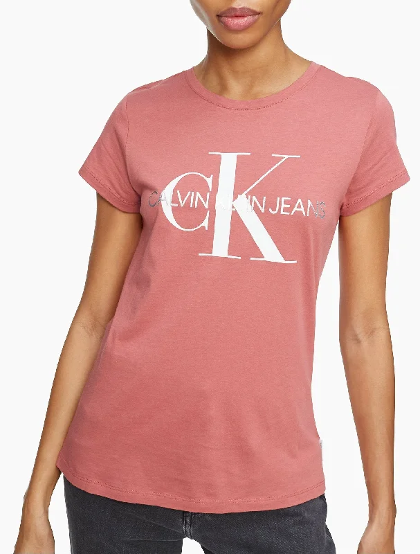 Calvin Klein Metallic Monogram Logo Crewneck T-Shirt - Women-- Asymmetrical Pockets Print Calvin Klein Metallic Monogram Logo Crewneck T-Shirt - Women-- Asymmetrical Pockets Print