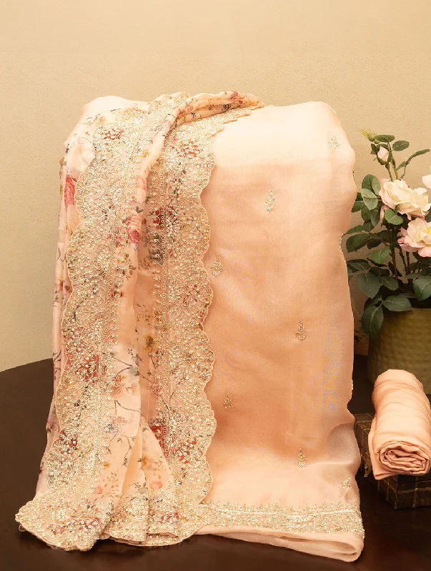 Embroidered Organza Peach Dress Material Tunics Practical durable