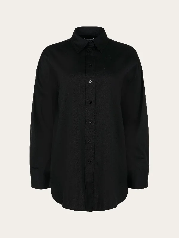 Cotton satin oversized long sleeved shirt - Black Jet-- Silk Blend Satin Velvet