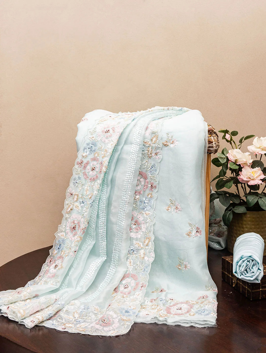 Embroidered Sky blue & Multicolor Dress Material Tunics Distressed trendy
