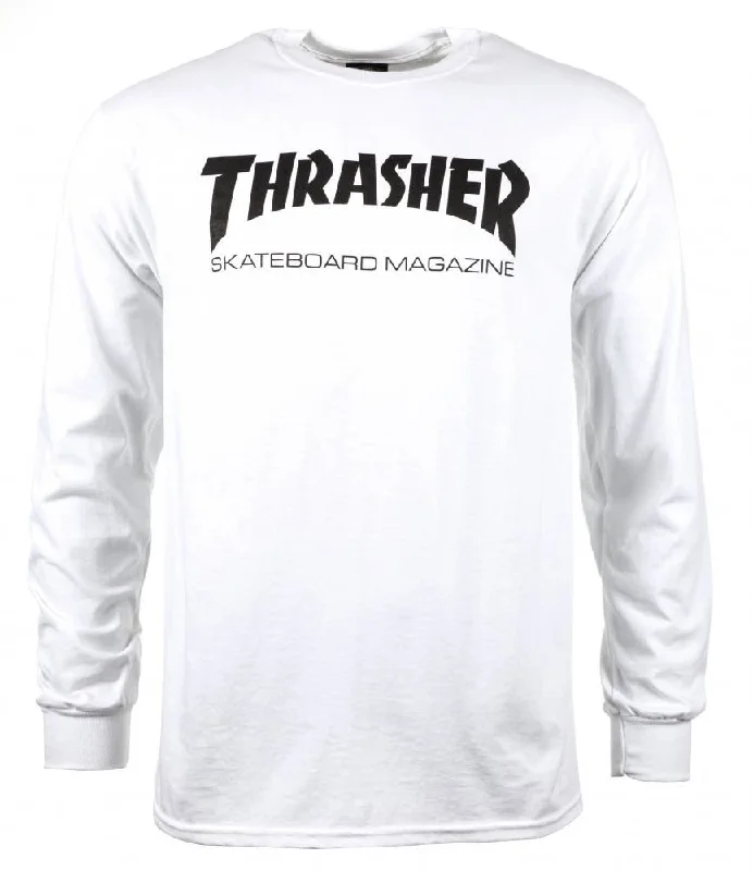 Thrasher Long Sleeve T-Shirt Skate Mag - White-- Notch Collar Peter Pan Collar Cowl Neck Thrasher Long Sleeve T-Shirt Skate Mag - White-- Notch Collar Peter Pan Collar Cowl Neck