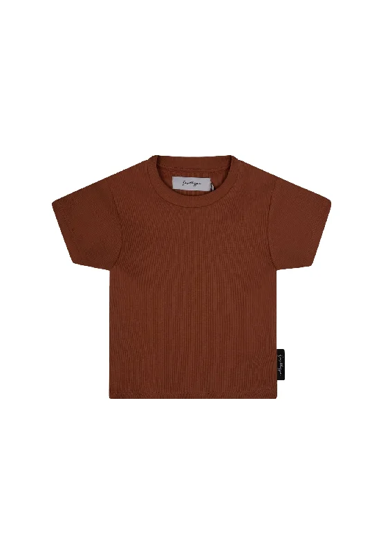 Justhype Womens Chocolate Ribbed Cropped T-Shirt -- Basic T-Shirt Crew Neck Short Sleeve Justhype Womens Chocolate Ribbed Cropped T-Shirt -- Basic T-Shirt Crew Neck Short Sleeve