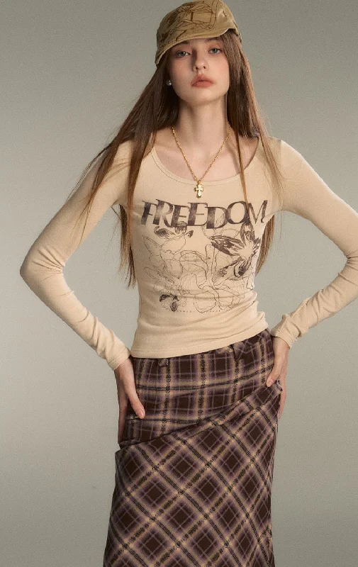 Floral Letter Print Slim Round Neck Bottoming T-shirt AFF0020-- Fitted T-Shirt Seamless Stretchy Floral Letter Print Slim Round Neck Bottoming T-shirt AFF0020-- Fitted T-Shirt Seamless Stretchy