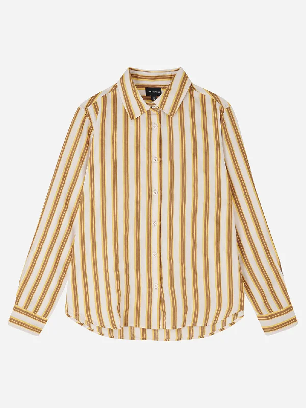 Yellow & Brown Stripe Shirt-- Solid Color Striped Floral