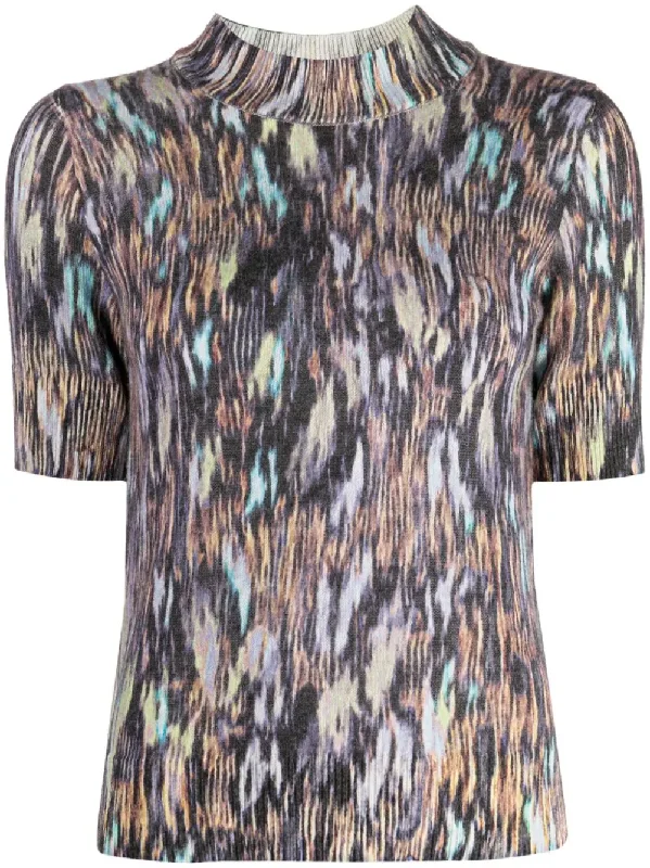 abstract-pattern knitted T-shirt-- Cotton Fabric Linen Fabric Terry Fabric