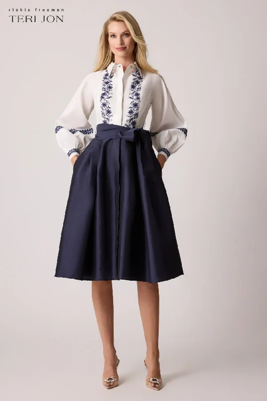 Taffeta Embroidered Shirt Waist Dress Tunics Velvet soft