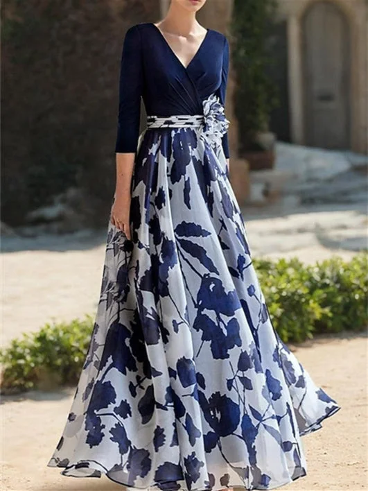 A Line/Princess V Neck 3/4 Sleeves Floral Mother of the Bride Dresses Tunics Seasonal trendy