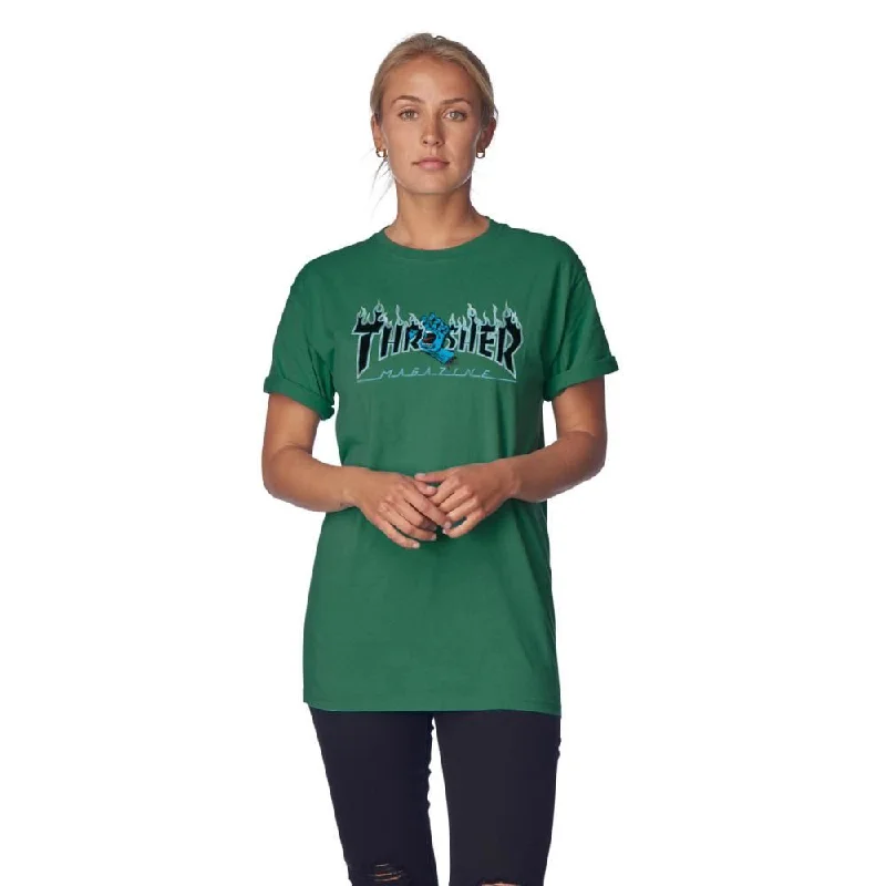 SCR x Thrasher Womens T-Shirt Thrasher Screaming Flame Logo - Moss-- Welt Pockets Slit Pockets Flap Pockets SCR x Thrasher Womens T-Shirt Thrasher Screaming Flame Logo - Moss-- Welt Pockets Slit Pockets Flap Pockets