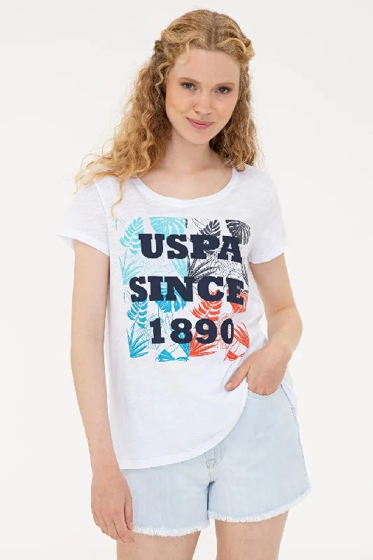 US Polo Assn. Crew Neck T-Shirt USPA Blue Print - Women-- Notch Collar Peter Pan Collar Cowl Neck US Polo Assn. Crew Neck T-Shirt USPA Blue Print - Women-- Notch Collar Peter Pan Collar Cowl Neck