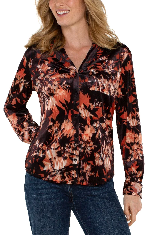 LONG SLEEVE BUTTON FRONT KNIT SHIRT-- Hooded Caped Shawl Collar