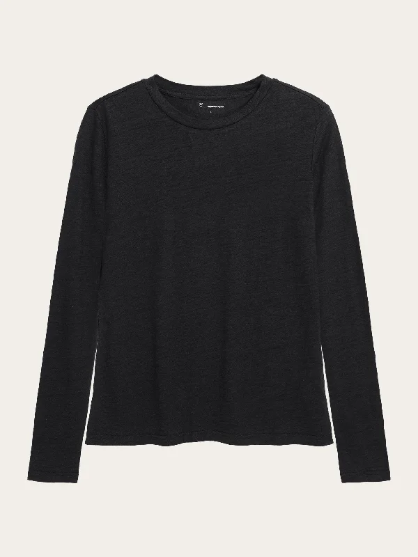 Long sleeve linen t-shirt - GOTS/Vegan - Black Jet-- Embroidered Appliqued Beaded