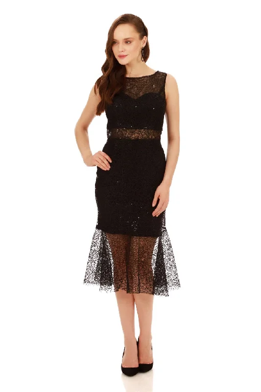 Angelino Black Lace Flas With Short Evening Dress A-Line Day Work