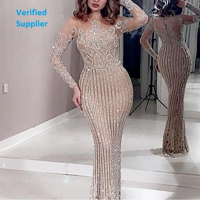 2XL Plus Size Fat Elegant Lace Women Formal Dresses Brides Clothing Long Sleeve Party Maxi Sequin Evening Dress Tunics Versatile stylish