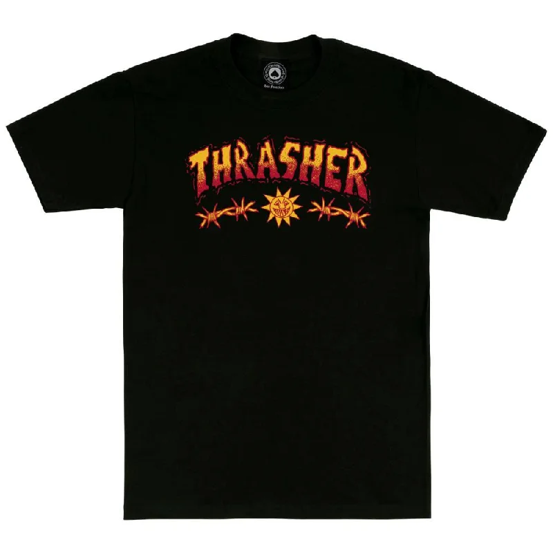 Thrasher T-Shirt Sketch - Black-- Print Jacquard Patchwork