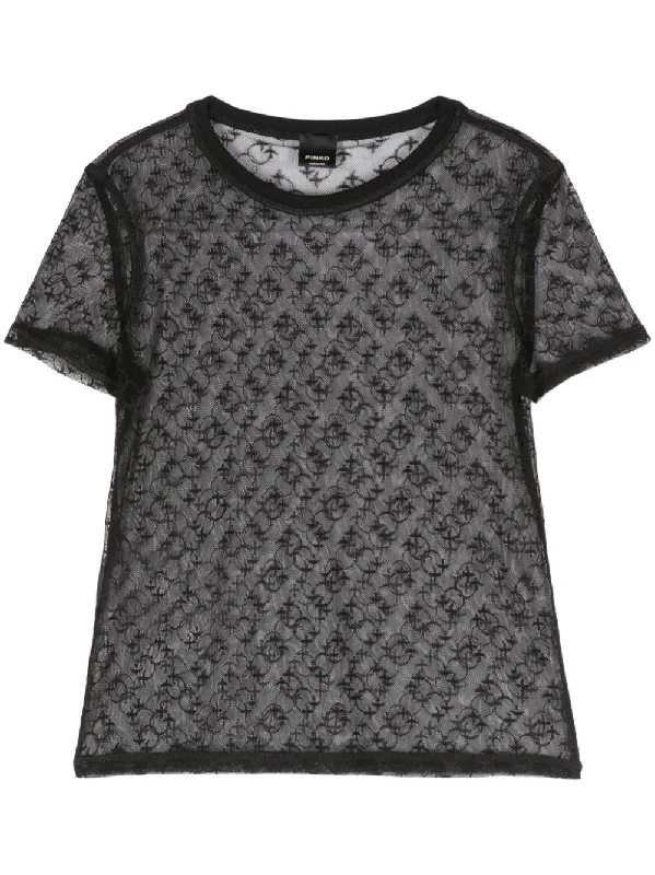 Togo monogram lace T-shirt-- Notch Collar Peter Pan Collar Cowl Neck