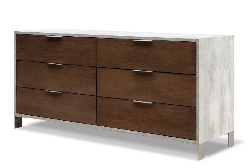 30' Dark Walnut Veneer Steel And Concrete Dresser With 6 Drawers By Homeroots Maxi Flowy Bohemian