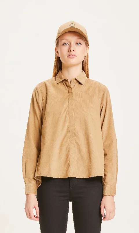A-shape Corduroy shirt - Kelp melange-- Zippered Buttoned Snapped