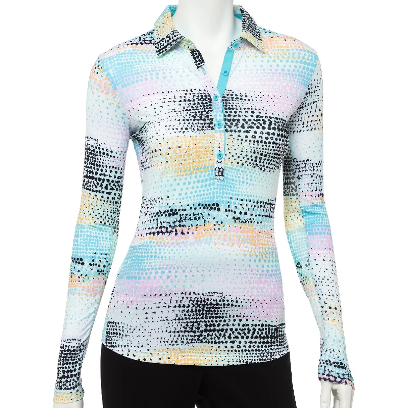 EP NY Overlapping Dots Print Womens Long Sleeve Sun Shirt-- Zippered Front Buttoned Front Snap Front EP NY Overlapping Dots Print Womens Long Sleeve Sun Shirt-- Zippered Front Buttoned Front Snap Front