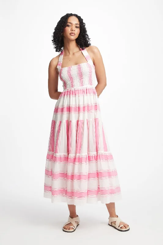 Steele Tusk Dress - Pink Stripe Crew Neckline Sporty