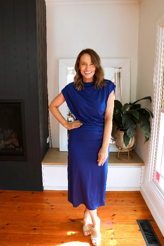 Esmaee Flute Dress (Cobalt) Tunics Seasonal trendy