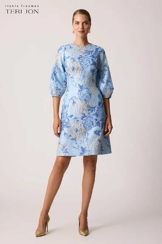 Jacquard Elbow Sleeve Fit And Flare Dress Tunics Ceremony elegant