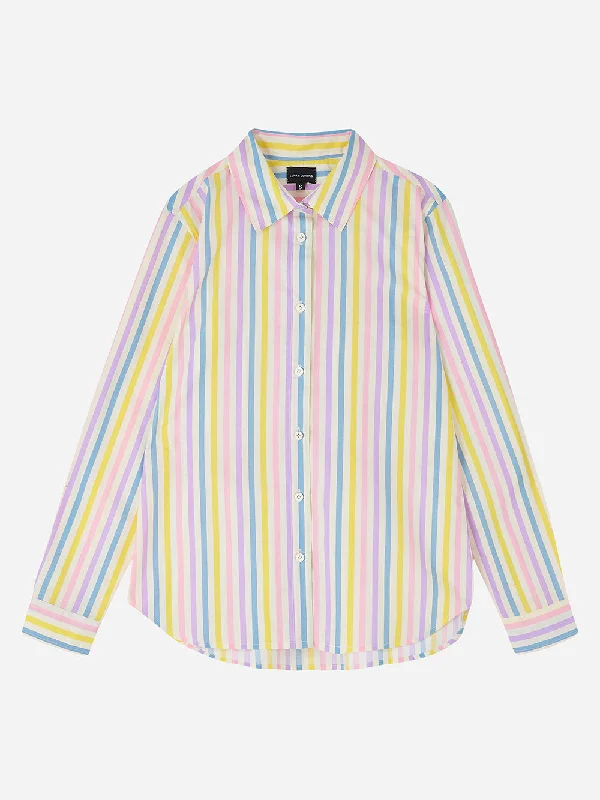 Pastel Stripe Shirt-- Asymmetrical Pockets Print