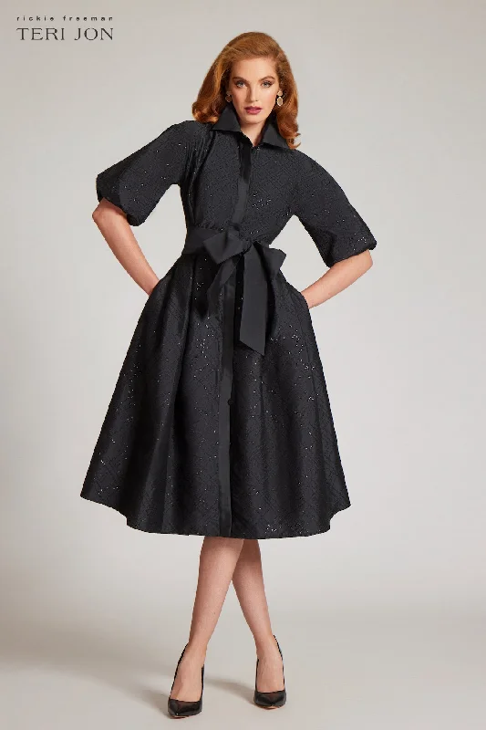 Taffeta Sequin Embellished Puff Sleeve Dress Turtleneck Warm Winter
