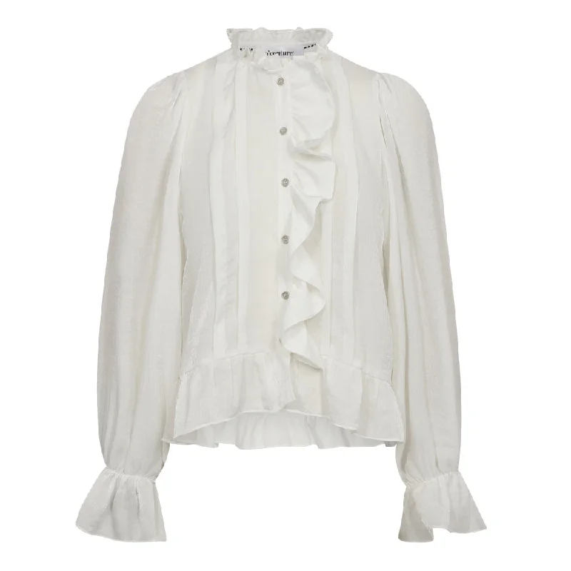 Cocouture - MelinaCC Frill Shirt - White-- Graphic T-Shirt Round Neck Polyester