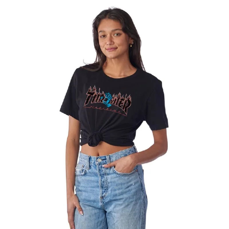 SCR x Thrasher Womens T-Shirt Thrasher Screaming Flame Logo - Pigment Black-- Knit Fabric Woven Fabric Fleece Fabric SCR x Thrasher Womens T-Shirt Thrasher Screaming Flame Logo - Pigment Black-- Knit Fabric Woven Fabric Fleece Fabric