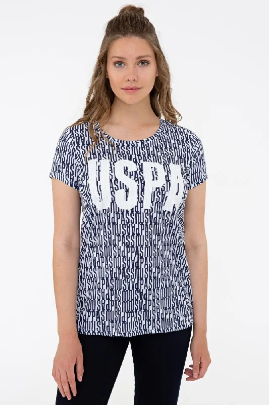 US Polo Assn. Crew Neck T-Shirt USPA Print - Women-- Print Jacquard Patchwork
