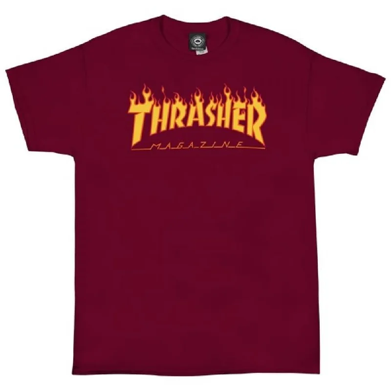 Thrasher T-Shirt Flame Logo - Cardinal Red-- Striped Floral Plaid