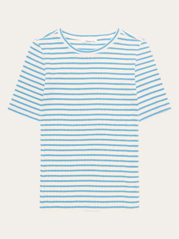 Striped rib t-shirt - Blue stripe-- Zippered Front Buttoned Front Snap Front