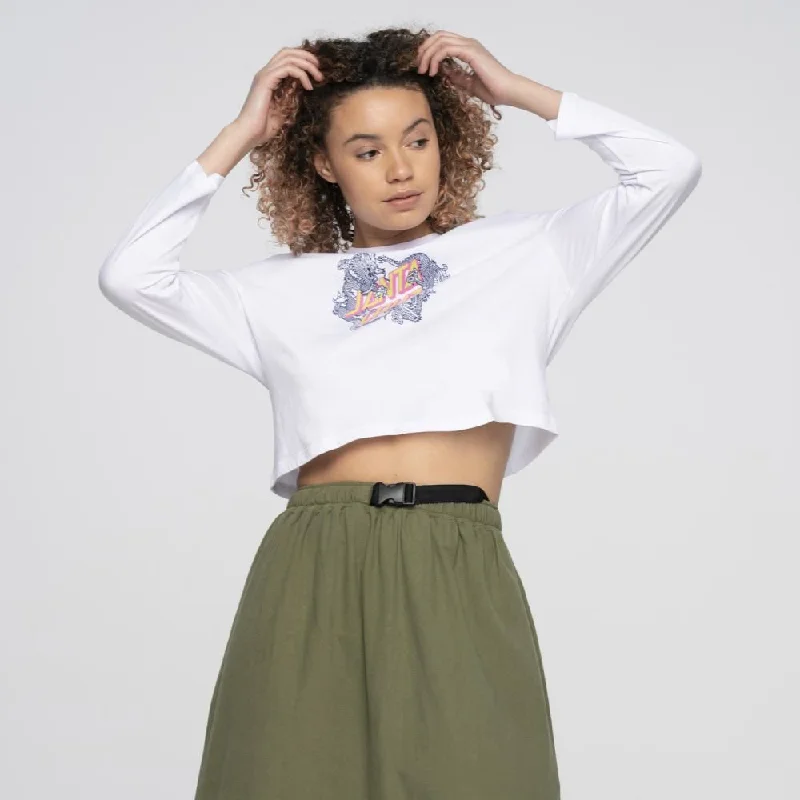 Santa Cruz Womens L/S T-Shirt Dragon Dot L/S T-Shirt - White-- Notch Collar Peter Pan Collar Cowl Neck Santa Cruz Womens L/S T-Shirt Dragon Dot L/S T-Shirt - White-- Notch Collar Peter Pan Collar Cowl Neck
